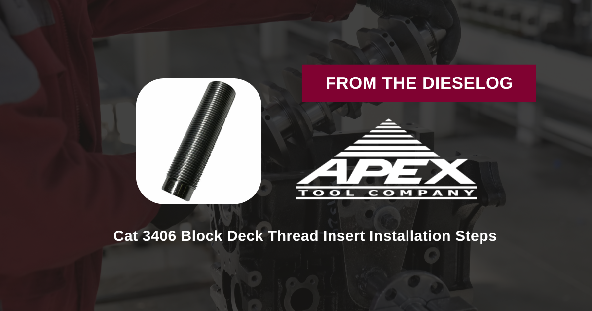 Step-by-step close up layout of heavy-duty steel thread inserts resting on an engine block deck